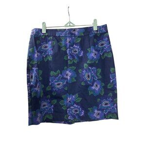 Gap Floral Pencil Skirt Navy Blue Purple Green Floral 6 Cotton Spandex Blend New